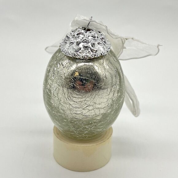 VTG Heavy Crackle Glass Egg Ornament Christmas Easter Pink Silver Kugel Lot of 3 - Picture 5 of 7